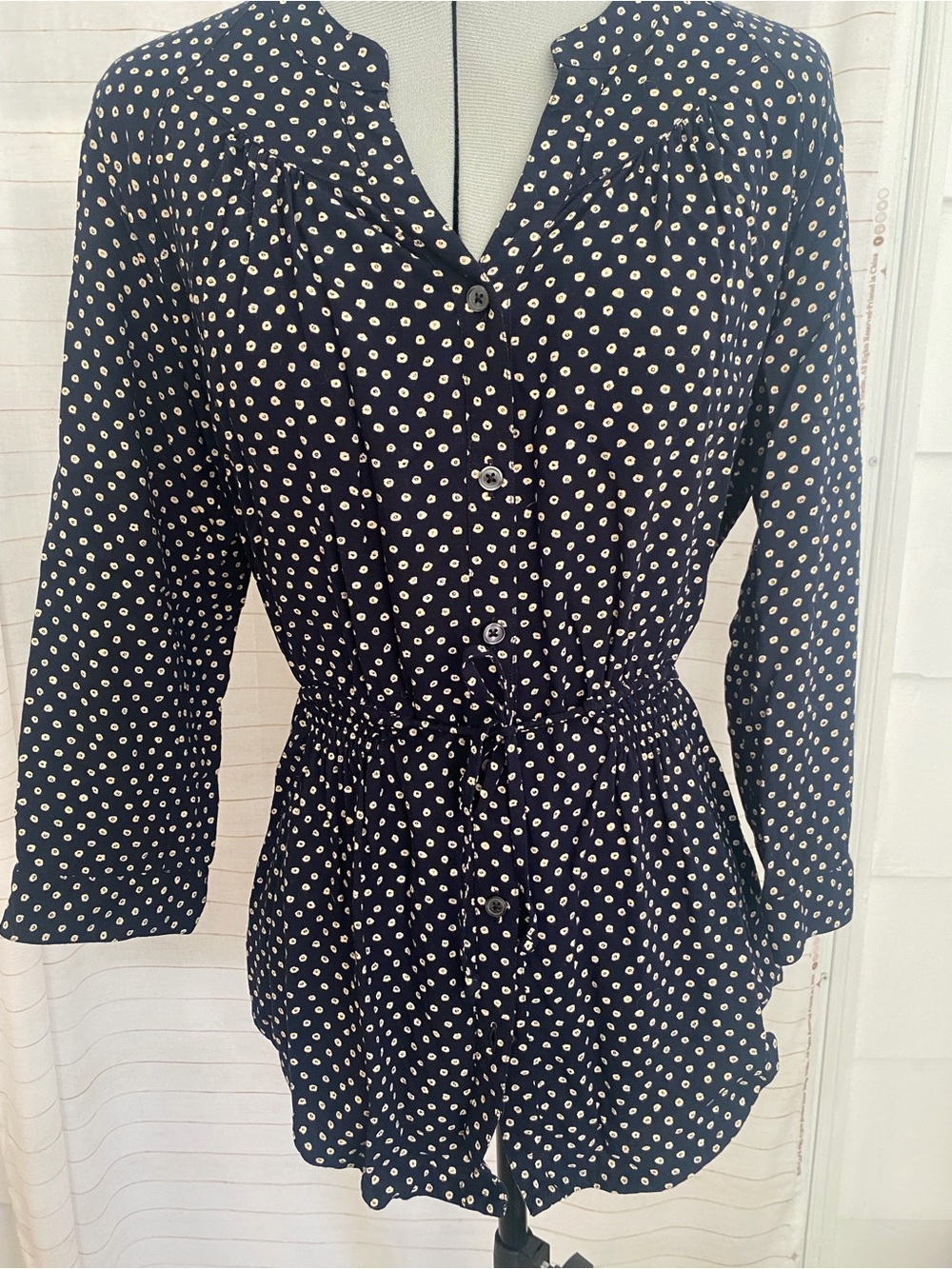 Maeve Black Polka Dot Long-Sleeve Blouse with Waist Tie